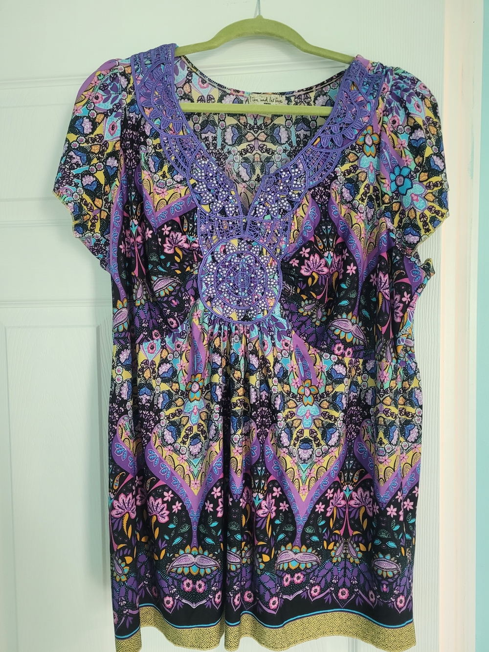 1X live and let live Purple Multi-Color Embellished Boho Tunic